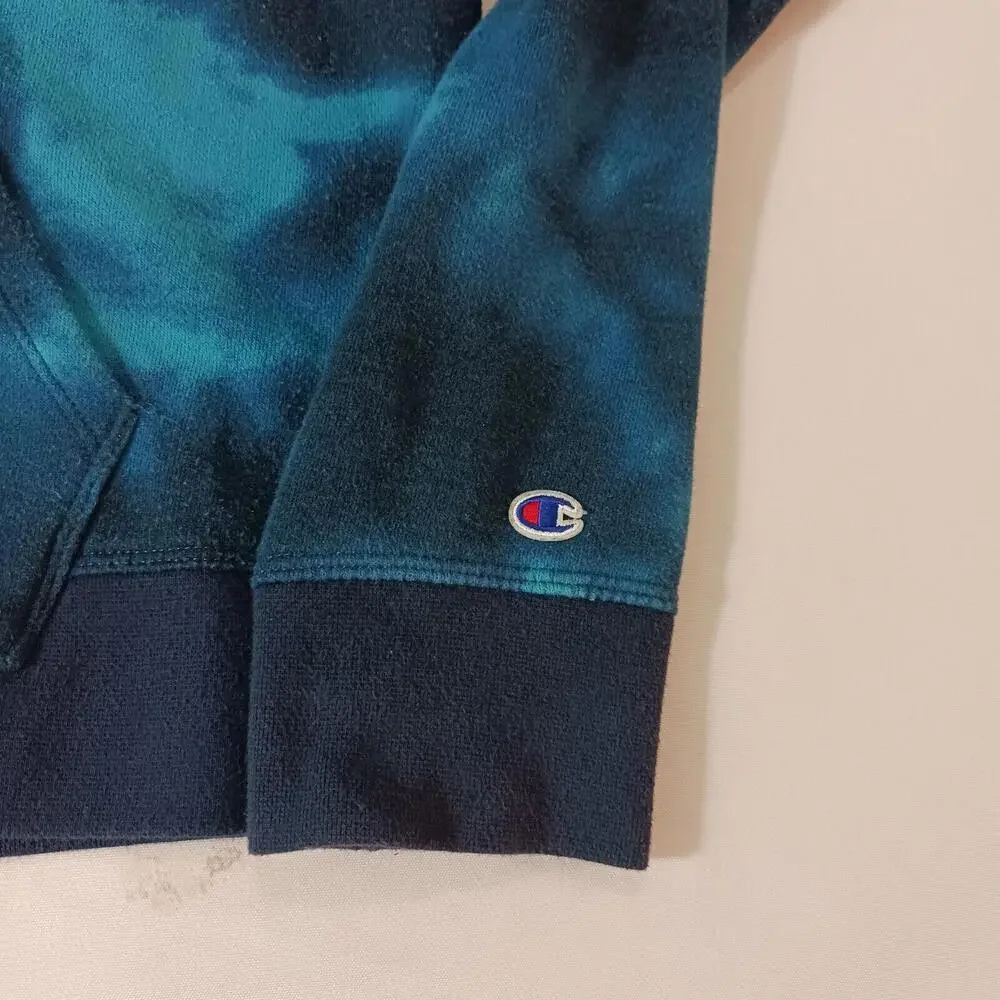 Champion Men's Turquoise & Dyed Blue Drawstring Hoodie Pullover Sweatshirt Sz M - Picture 11 of 16